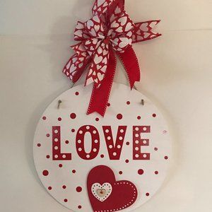 Hand Crafted Wooden Polka Dot Valentine Decor Sign  "Celebrate Valentines Day"